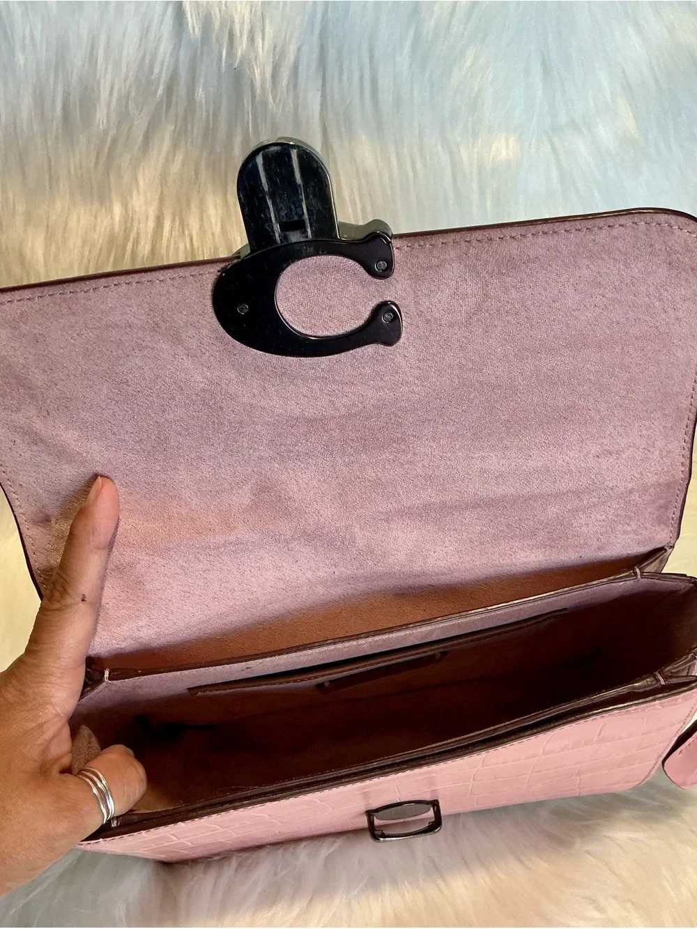 Coach Pink Croc-Embossed Crossbody Bag with Signature C Clasp